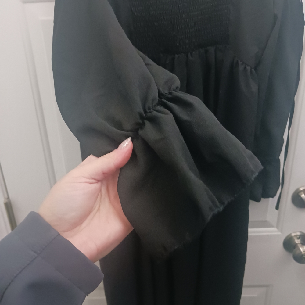 Black Off-Shoulder Dress with Lace-Up Detail - Picture 7 of 9